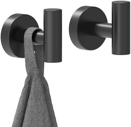 Black 2-Piece Bathroom Towel Hook Set 304 Stainless Steel Durable Wall-Mounted