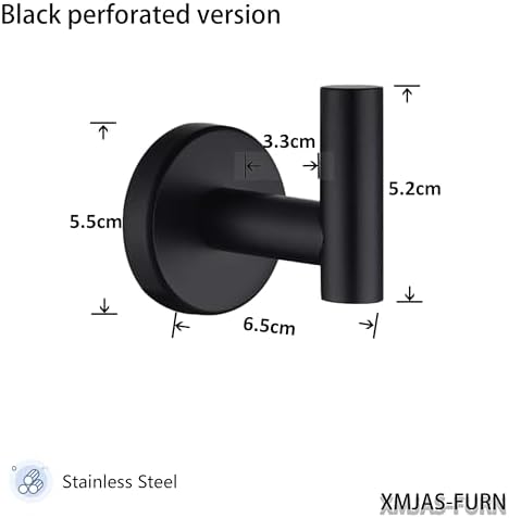 Sturdy 304 Stainless Steel Bathroom Towel Hook Pair Black