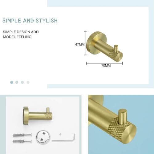 PIZZZENO Brushed Gold Towel Holder Set Robe Hook wall-mounted bathroom hardware
