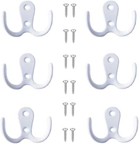 6-Piece Metal Double Prong Robe Hooks
