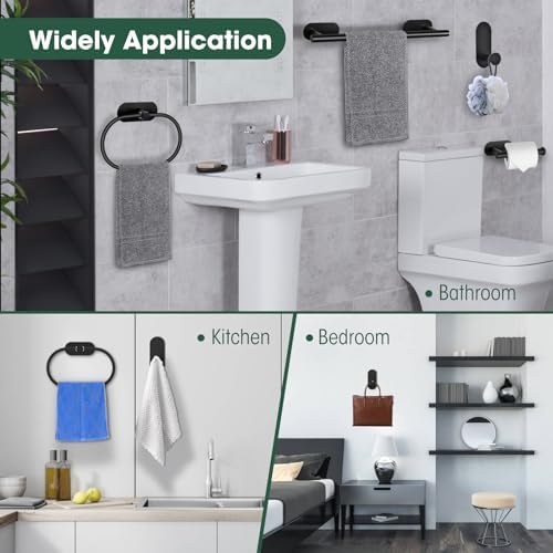 Stainless Steel Bathroom Set Matte Black No-Drill Adhesive