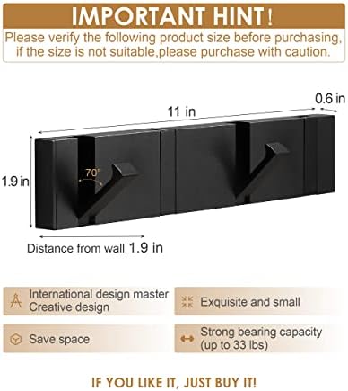 2-Piece Black Bathroom Robe Towel Hooks Waterproof Durable