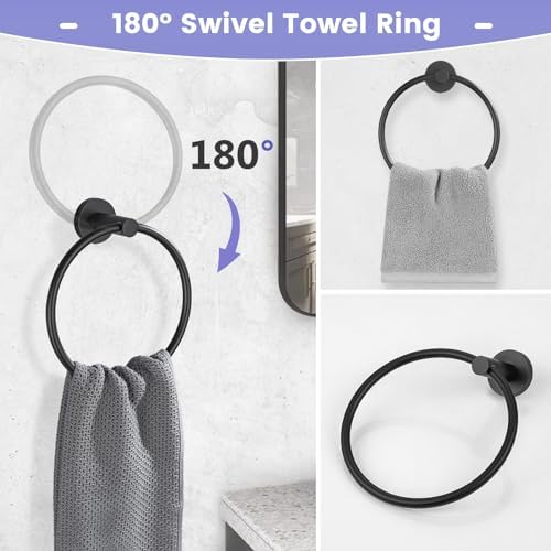 YACVCL 4-Piece Towel Bar Set Black Stainless Steel Wall-Mounted Bathroom Hardware