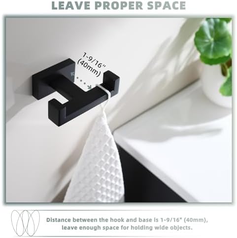 Suyar Matte Black Double Towel Hook SUS 304 Stainless Steel Solid Towel Organizer
