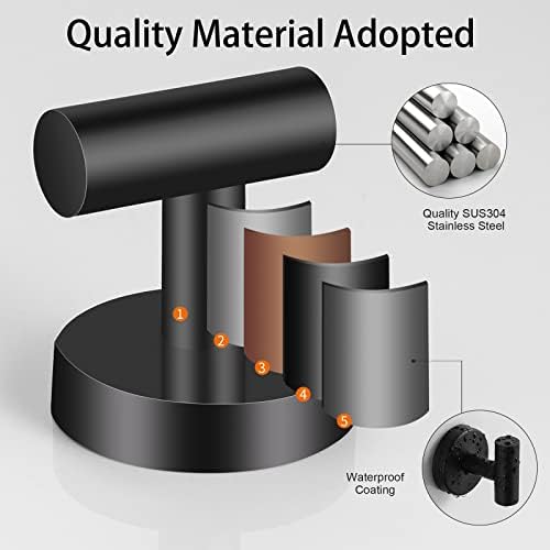 Matte Black Towel Hook Set for Bathroom Robe Kitchen Garage