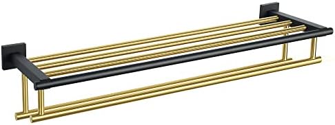 Alise Double Towel Bar Shelf Stainless Steel Gold and Black Bath Organizer