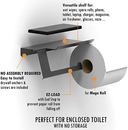 Sturdy Matte Black Toilet Paper Holder with Phone Shelf forrells Essentials