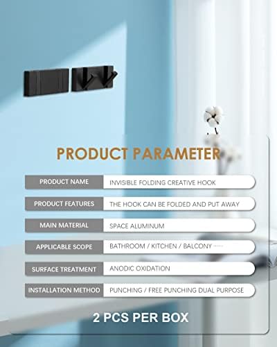 2 Pack Waterproof Black Towel Hooks Modern Bathroom Kitchen Towel Holder