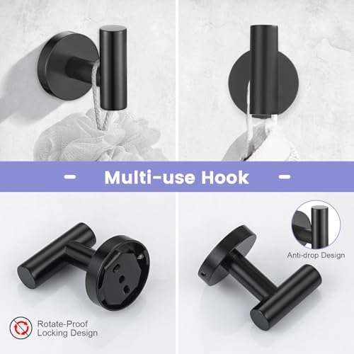 YACVCL 4-Piece Towel Bar Set Black Stainless Steel Wall-Mounted Bathroom Hardware