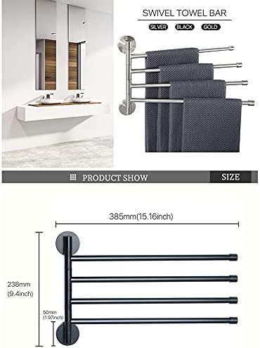 Wall-Mounted 4-Arm Towel Rail Stainless Steel Matte Black Hermione Store