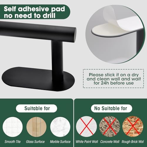 Stainless Steel Bathroom Set Matte Black No-Drill Adhesive