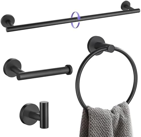 YACVCL 4-Piece Towel Bar Set Black Stainless Steel Wall-Mounted Bathroom Hardware