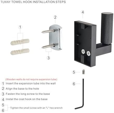 TUNNY 3-Pack Bathroom Bedroom Robe Hooks Elegant Matte Black Design