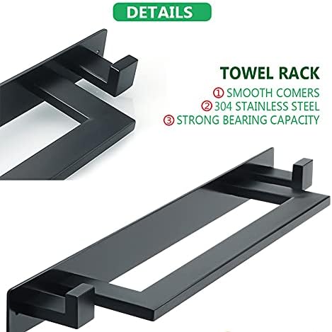 Wall-Mounted Towel Holder for Bathroom - 2 Clips Stainless Steel Matte Black