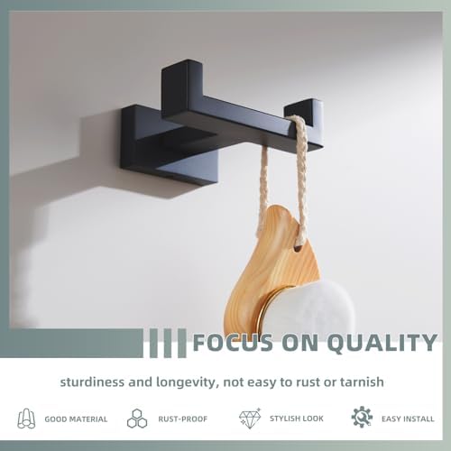 Suyar Matte Black Double Towel Hook SUS 304 Stainless Steel Solid Towel Organizer