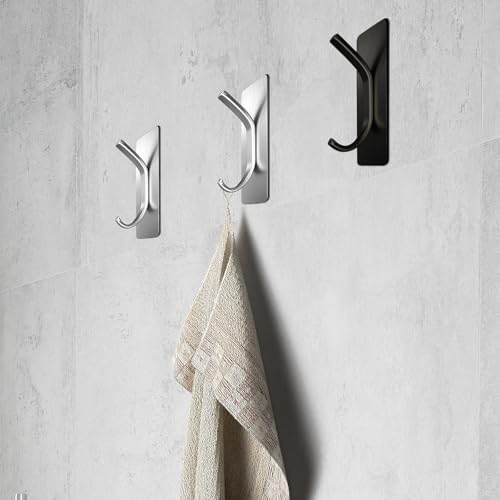 MioSeteoor 8pc Stainless Steel ADhesive Towel Hooks for Bathroom - Durable Silver
