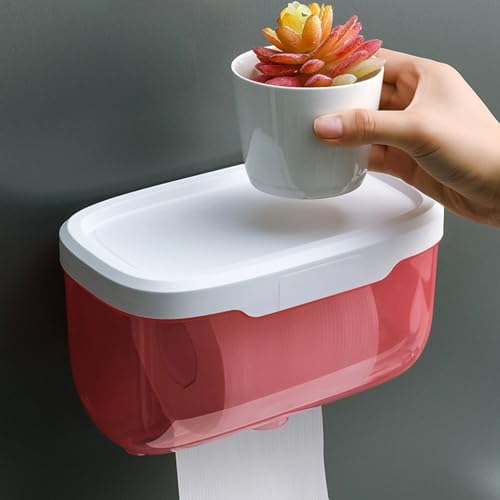 Gsycle Waterproof Wall Toilet Paper Holder with Cover Pink