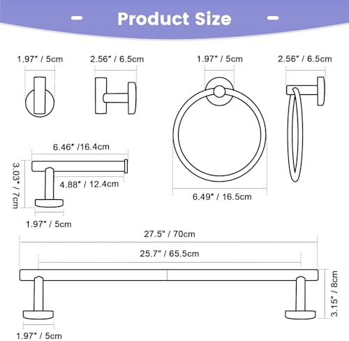 YACVCL 4-Piece Towel Bar Set Black Stainless Steel Wall-Mounted Bathroom Hardware