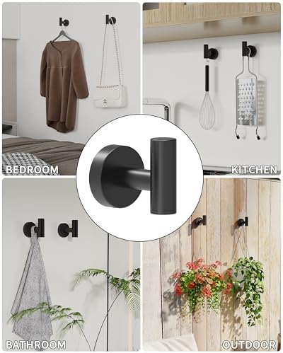 Black 2-Piece Bathroom Towel Hook Set 304 Stainless Steel Durable Wall-Mounted