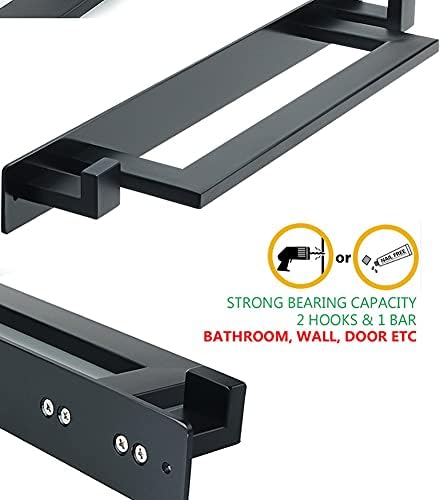 Wall-Mounted Towel Holder for Bathroom - 2 Clips Stainless Steel Matte Black