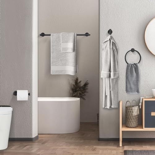 YACVCL 4-Piece Towel Bar Set Black Stainless Steel Wall-Mounted Bathroom Hardware