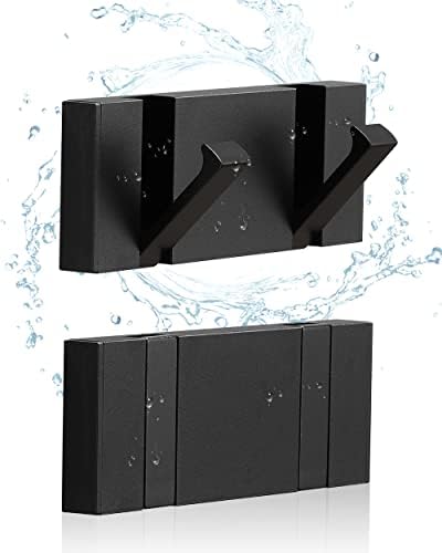 2 Pack Waterproof Black Towel Hooks Modern Bathroom Kitchen Towel Holder