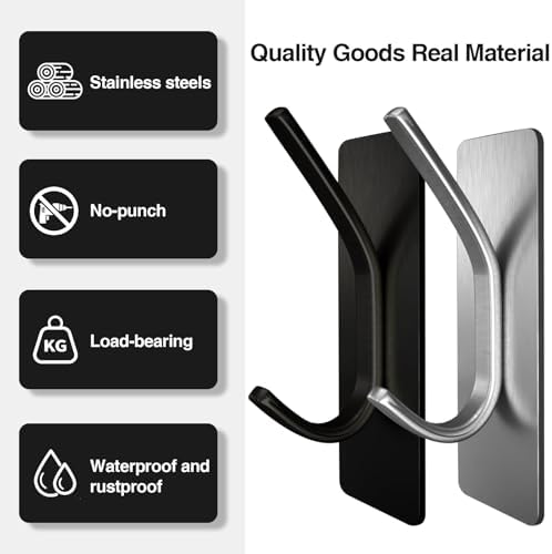 MioSeteoor 8pc Stainless Steel ADhesive Towel Hooks for Bathroom - Durable Silver