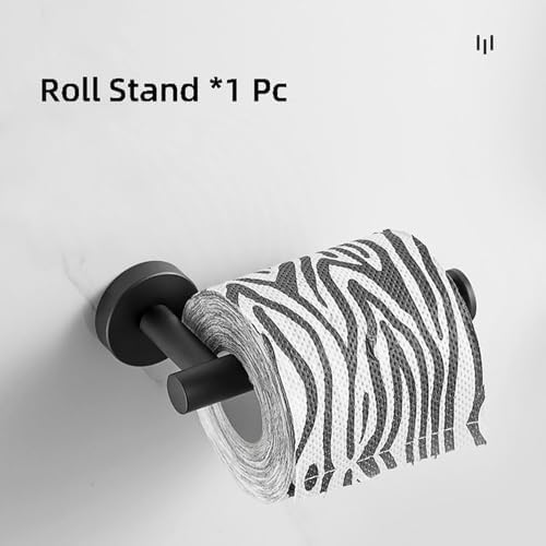 Bathroom Accessories Set - Single Towel Bar Robe Hook toilet Paper Holder - Black