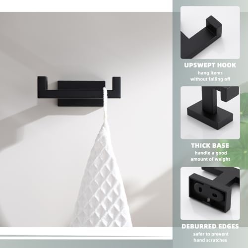 Suyar Matte Black Double Towel Hook SUS 304 Stainless Steel Solid Towel Organizer