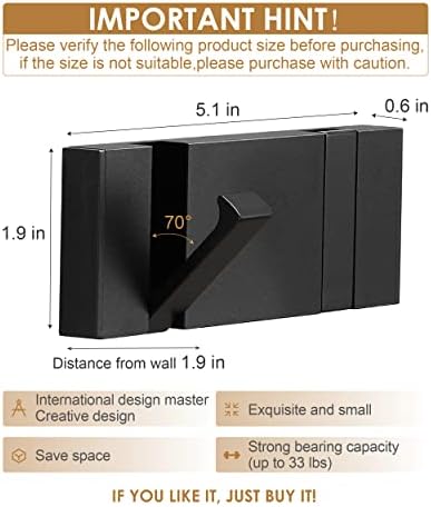 2 Pack Waterproof Black Towel Hooks Modern Bathroom Kitchen Towel Holder