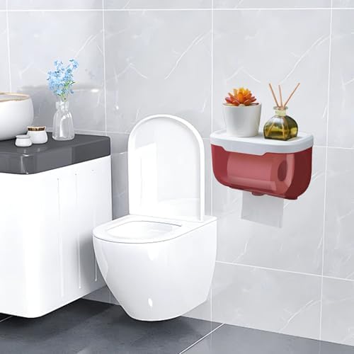 Gsycle Waterproof Wall Toilet Paper Holder with Cover Pink
