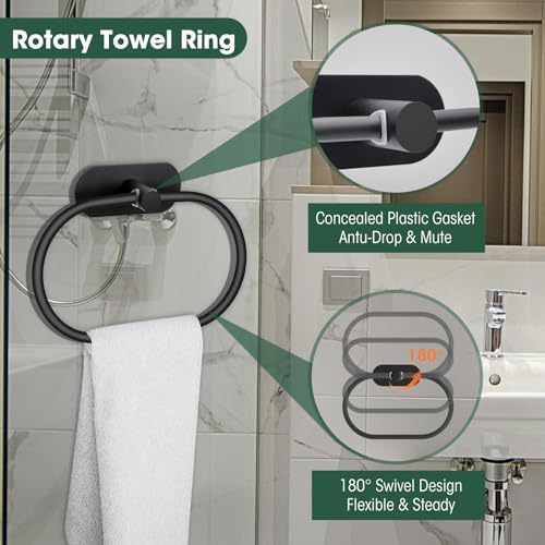 Stainless Steel Bathroom Set Matte Black No-Drill Adhesive