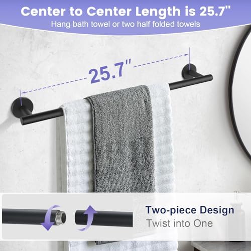 YACVCL 4-Piece Towel Bar Set Black Stainless Steel Wall-Mounted Bathroom Hardware