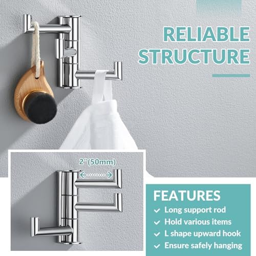 APLusee Swivel Towel Hook 304 Stainless Steel Portable Bathroom Organizer