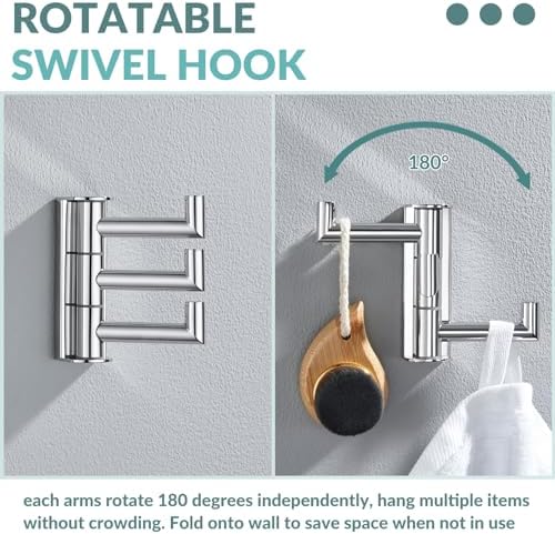 APLusee Swivel Towel Hook 304 Stainless Steel Portable Bathroom Organizer