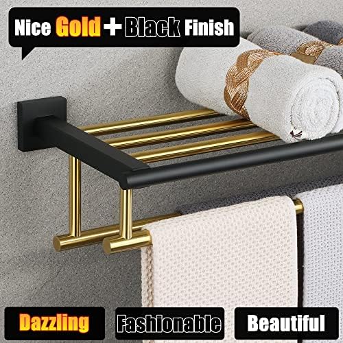 Alise Double Towel Bar Shelf Stainless Steel Gold and Black Bath Organizer
