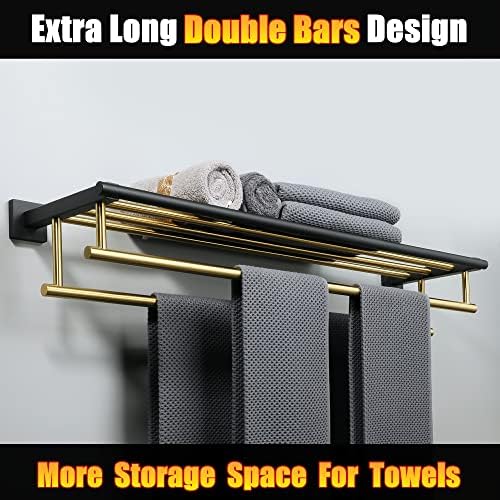 Alise Double Towel Bar Shelf Stainless Steel Gold and Black Bath Organizer