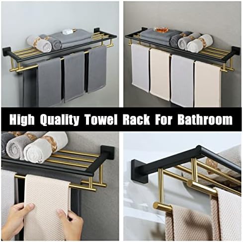 Alise Double Towel Bar Shelf Stainless Steel Gold and Black Bath Organizer