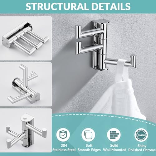 APLusee Swivel Towel Hook 304 Stainless Steel Portable Bathroom Organizer