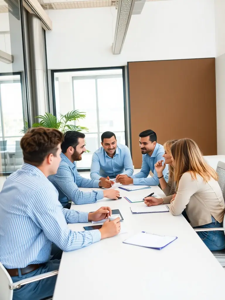A photograph of a diverse team of technology consultants collaborating on a project, showcasing their expertise in strategic advisory.